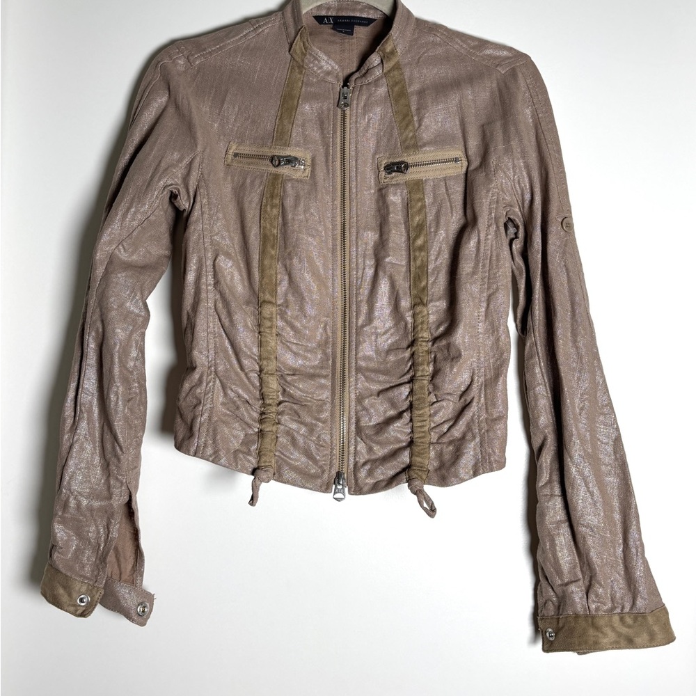 Vintage Armani Exchange Metallic Linen Jacket - Y2K Moto Style